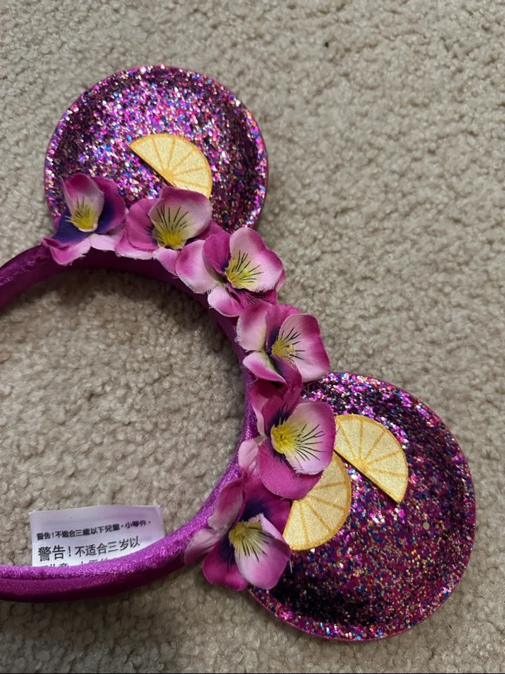 Disney Parks Magenta Glitter Flower & Garden Festival Mickey Ears Headband NWOT